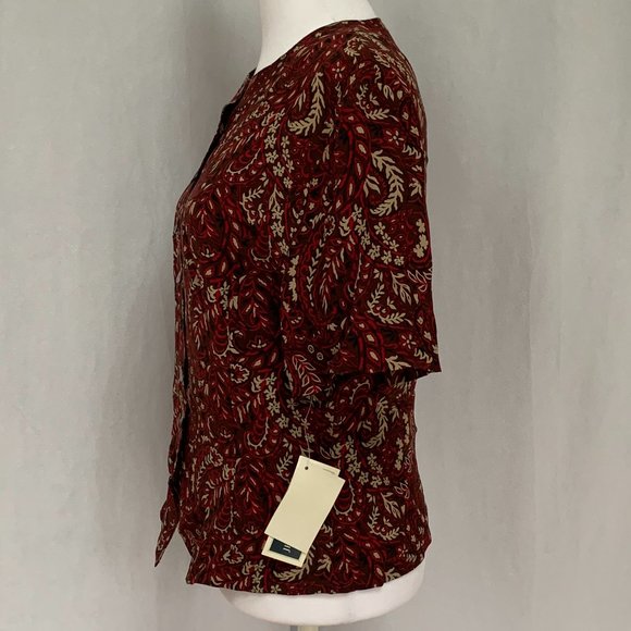 3/$25 Vtg JENNIFER MOORE Silk Paisley Floral Black Pearl Buttons Blouse Top - Picture 9 of 14